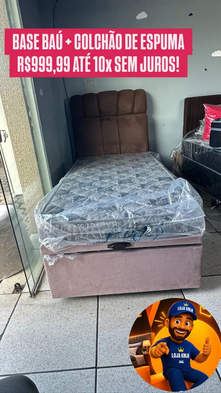 CAMA DE SOLTEIRO COM BASE BAÚ 