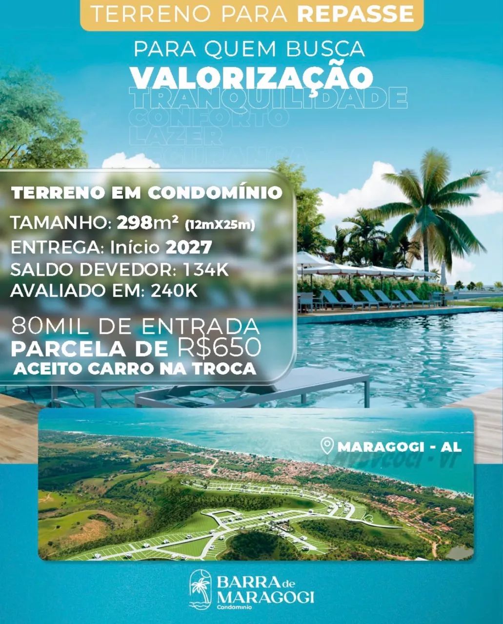 OPORTUNIDADE! Repasse de terreno em condomínio Maragogi.
