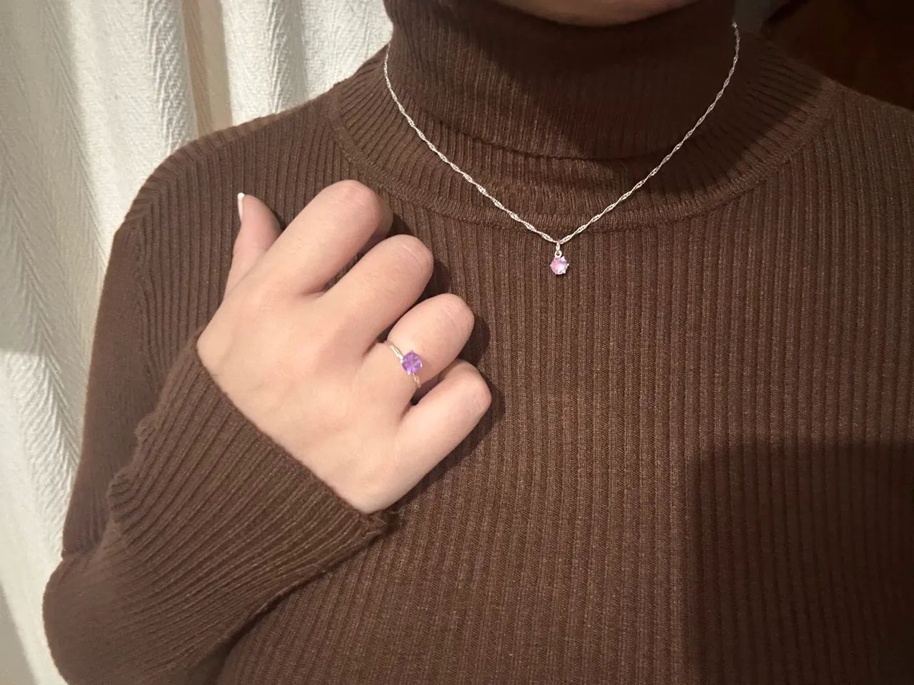 Conjunto anel e colar de ametista em prata 925 - Foto 2