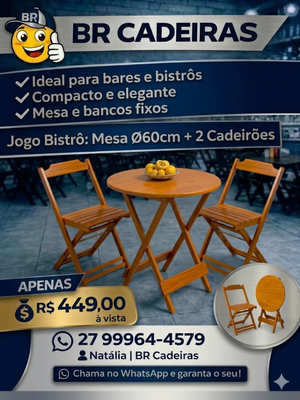jogo de mesa de madeira bistrô com 2 cadeirões  - Foto 2