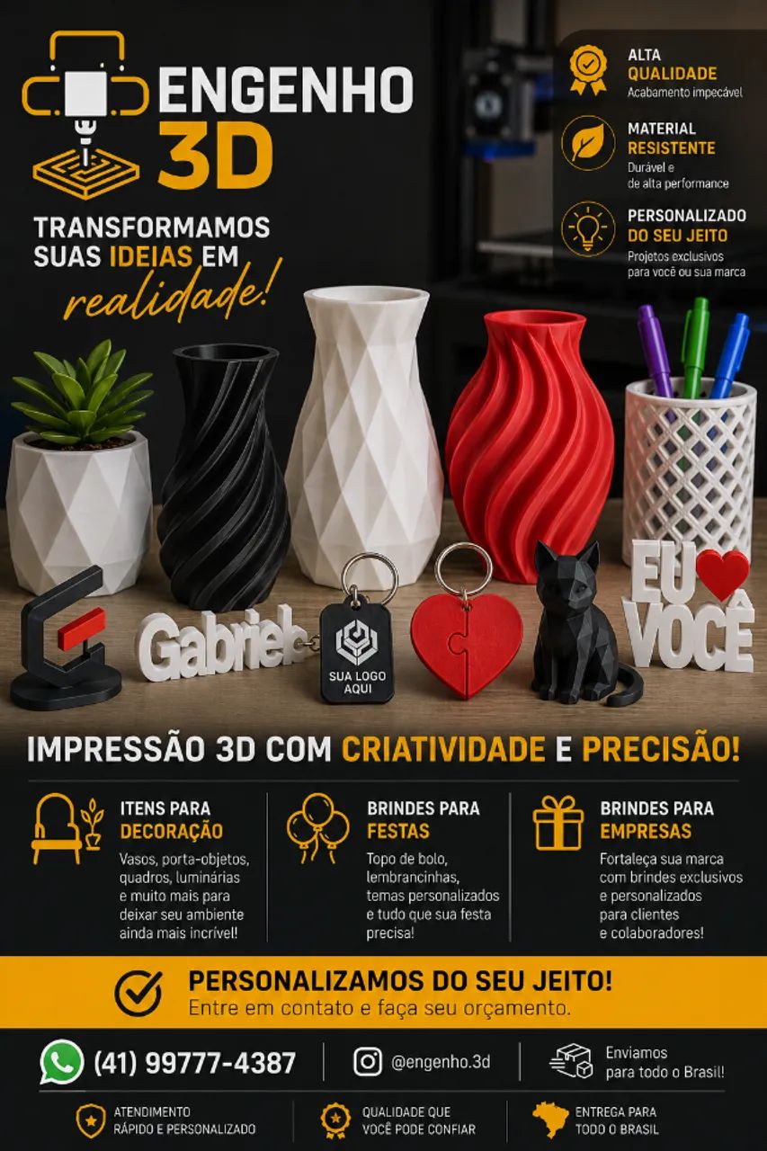 Impressão 3D Personalizada | Decoração, Brindes e Projetos Exclusivos