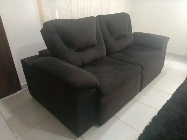 Sofá Retrátil e Reclinável Suede Preto 2 lugares