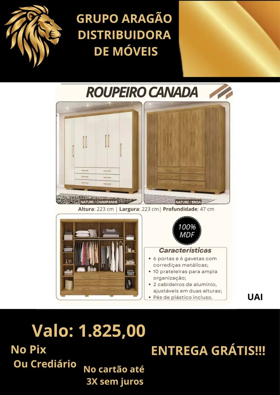 Roupeiro Canadá 100% MDF - Novo na Caixa com Entrega Grátis!