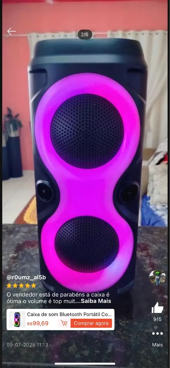 CAIXA DE SOM BLUETOOTH COM LED RGB - Foto 4