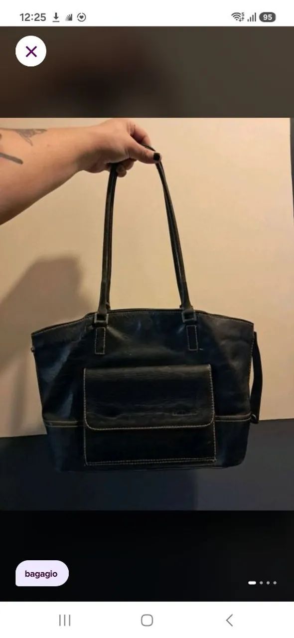 Bolsa Bagaggio couro legítimo preta