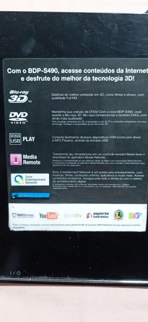 Blu-ray 3D Sony BDP-S490 - Funcionando!