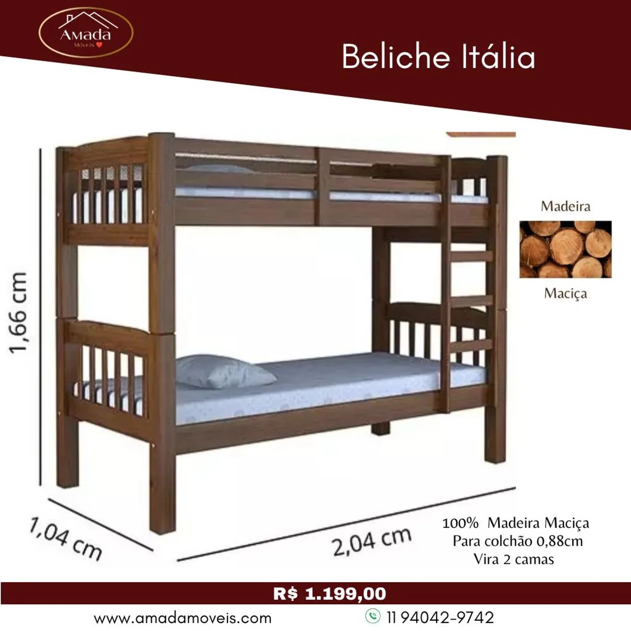 Beliche Itália madeira maciça , à pronta entrega 