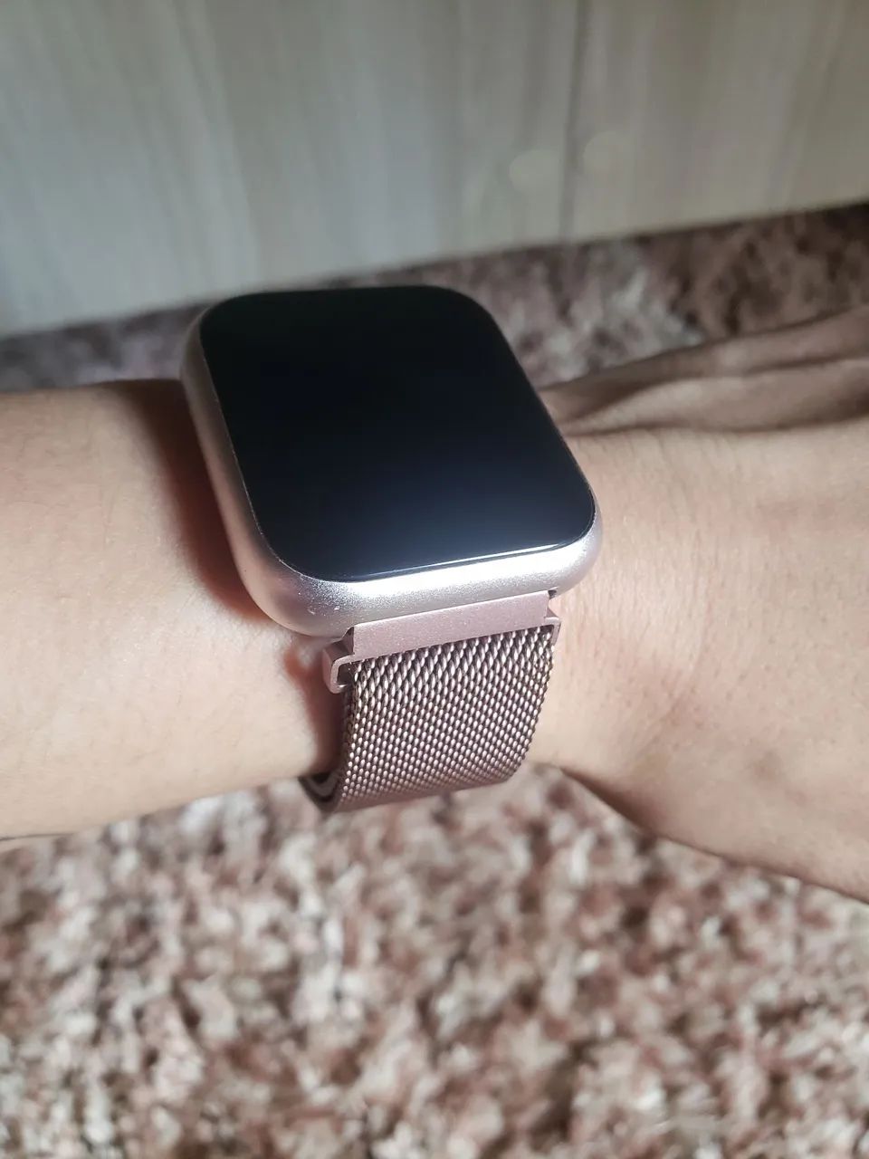 Relógio digital smartwatch rosa pulseira metálica 