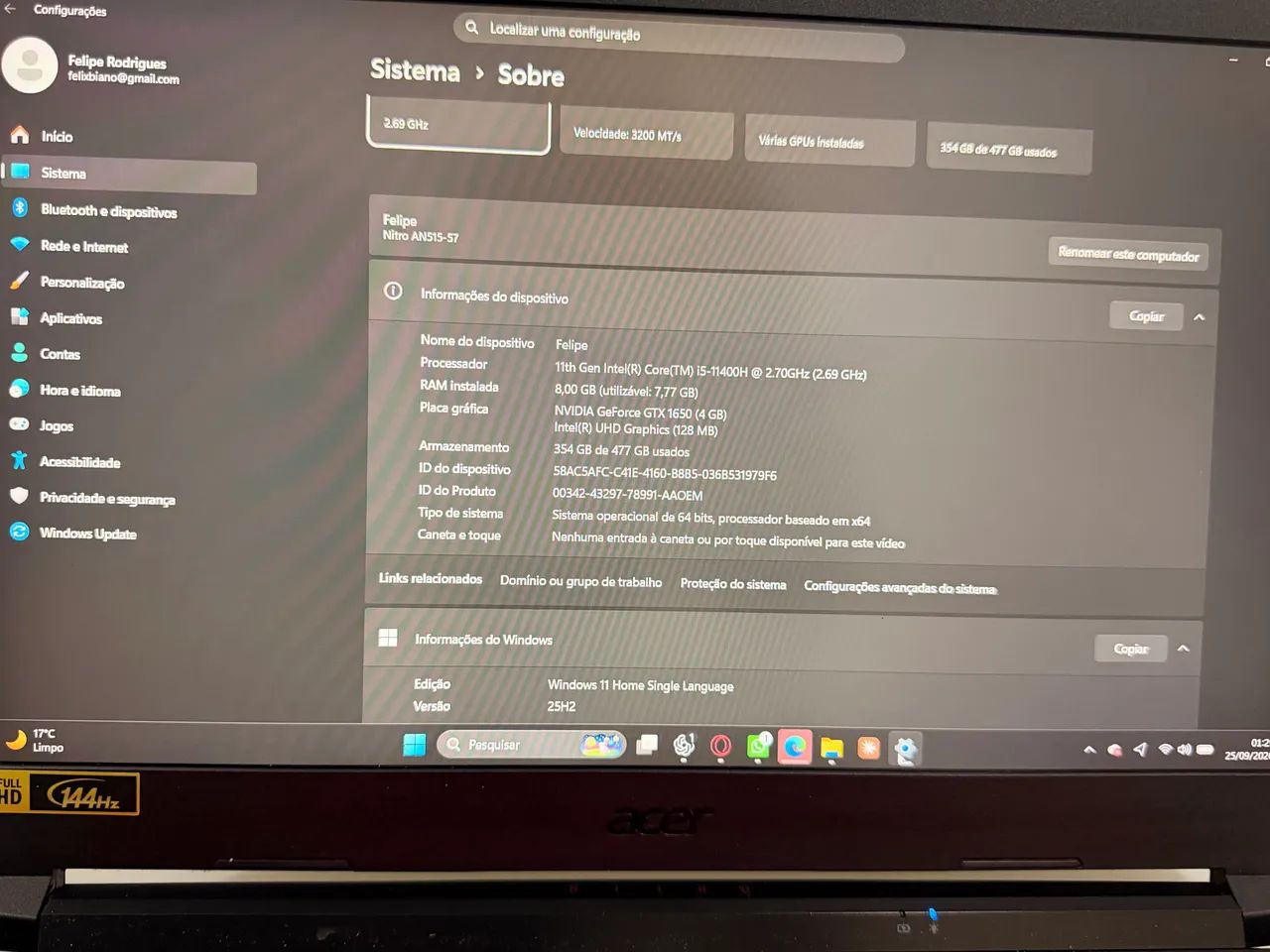 Notebook Gamer Acer Nitro 5 - GTX 1650 + I5 11ª - Foto 5