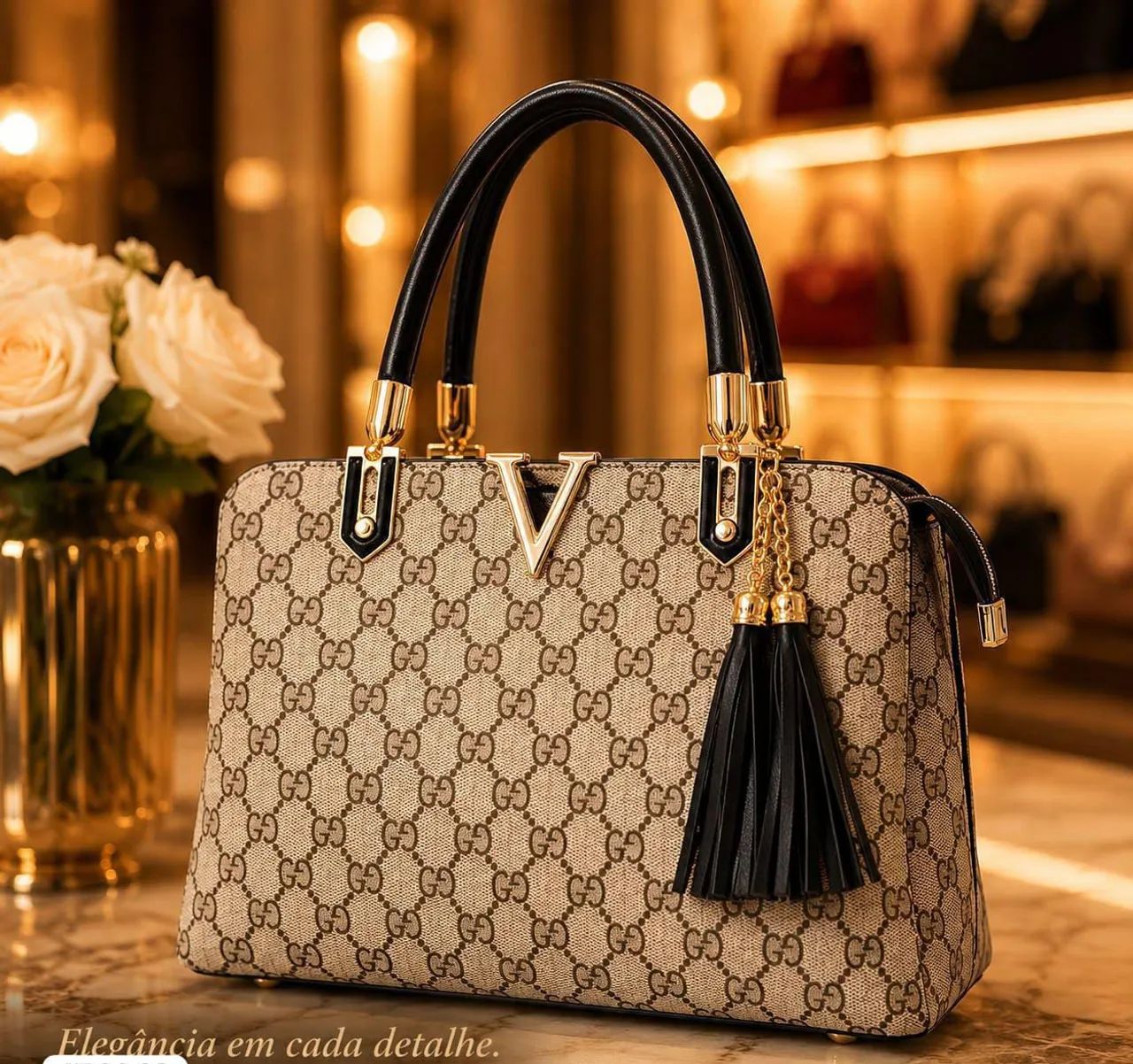 Bolsa feminina com acabamento sofisticado  e estampa clássica  material resistente  - Foto 4