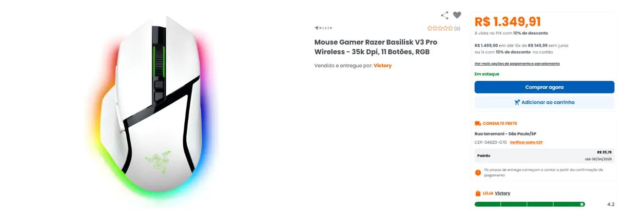 Razer Basilisk V3 Pro White - Periféricos e Acessórios de