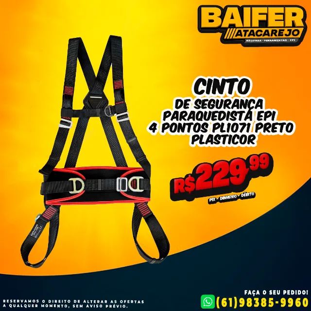 Cinto De Segurança Paraquedista Epi 4 Pontos PL1071 Preto Plasticor