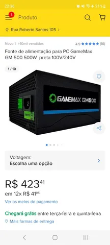 Fonte Alimentação Para Pc Atx Gamemax 500w Gm500 Pfc 80 Plus - R$ 230,3