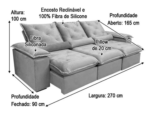 Sofá Retrátil Reclinável 2,70m Molas Bonnel Zuqui a76 - Foto 4