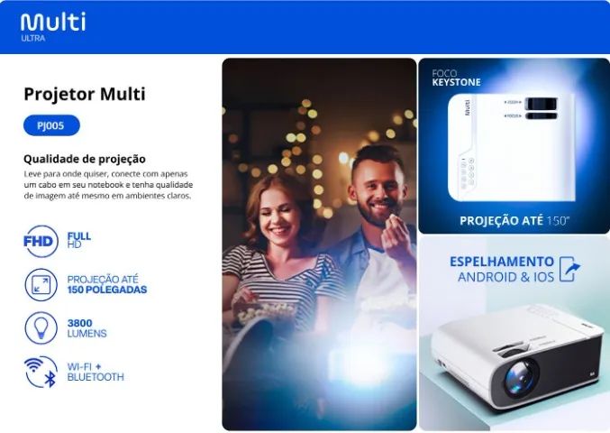 Projetor Smart Screen Multilaser 3800 Lumens Full Hd - Pj005