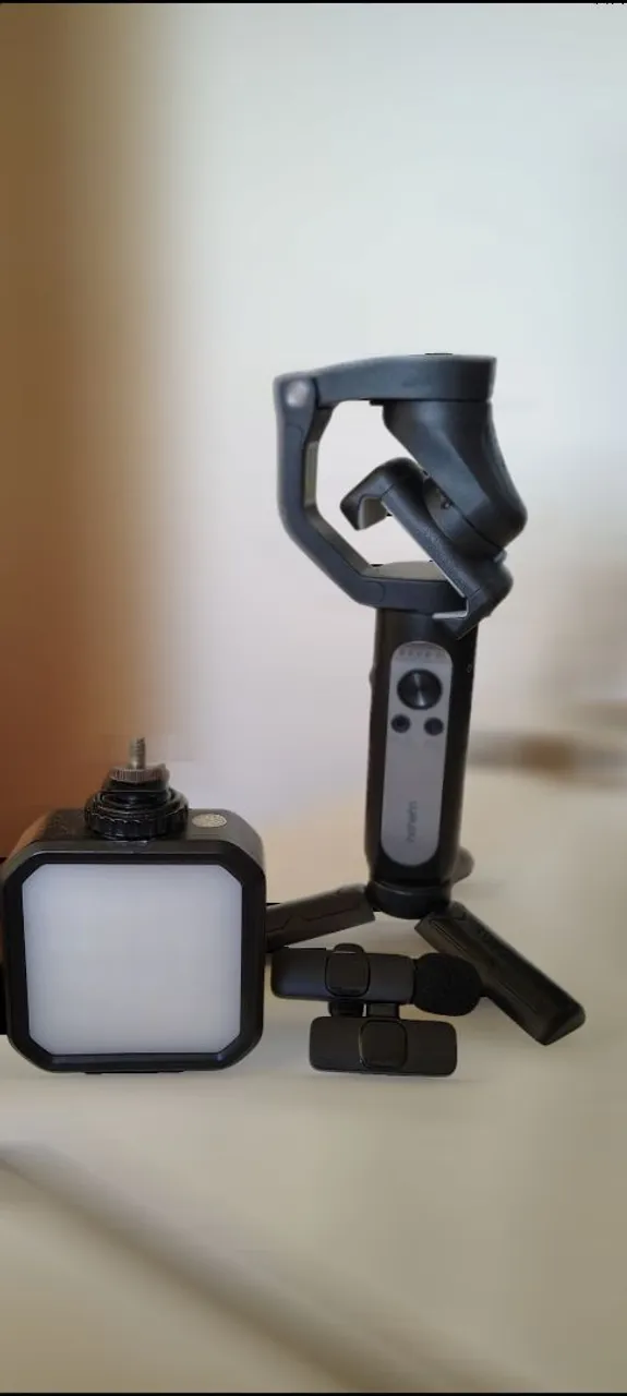 Kit Filmagem Estabilizador Gimbal + LED + Microfone