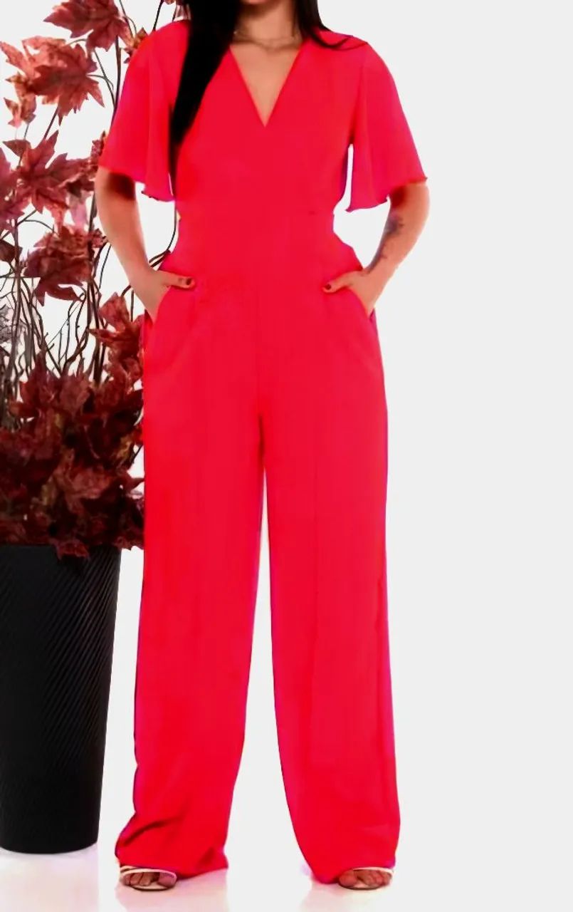 Macacão feminino vermelho tecido fluido