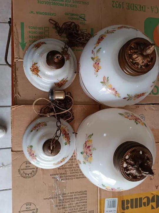 Antiguidade 2 Lustre Opalina francesa c/pintura a mão Raridade ! - Foto 2