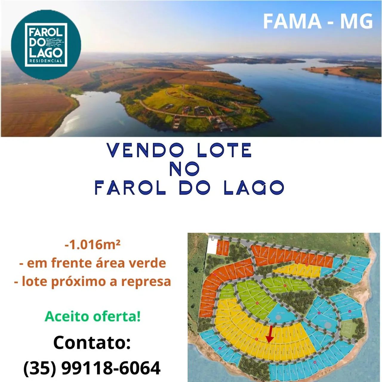 Terreno em área verde próximo a represa no Farol do Lago - FAMA/MG