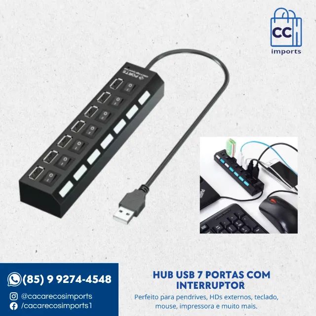 Hub USB 7 Portas com Interruptor