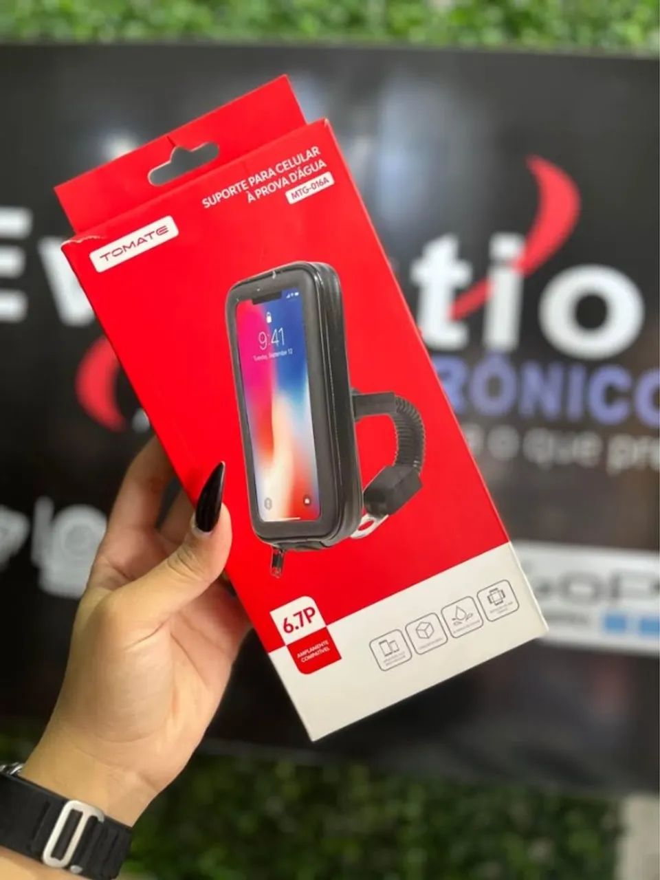 Suporte de Celular para Moto com Capa para Proteção - A Prova d' agua - MTG016A - TOMATE