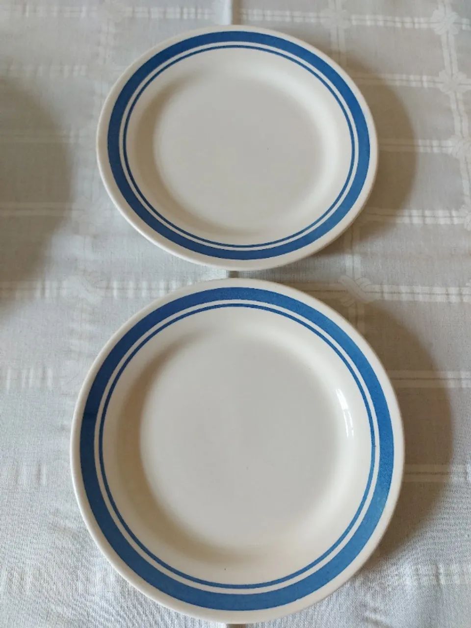 vintage - conjunto de pratos rasos e de sobremesa - padrão cebolinha - oxford - Foto 4