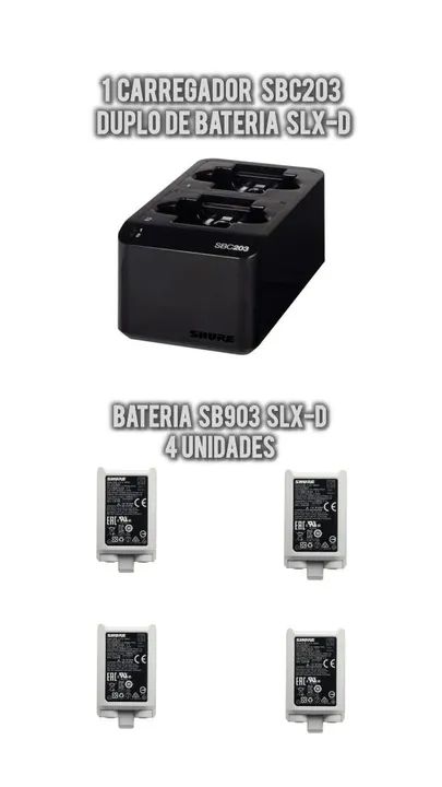 Kit 4 Baterias e Carregador Duplo Sistema SLXD SHURE