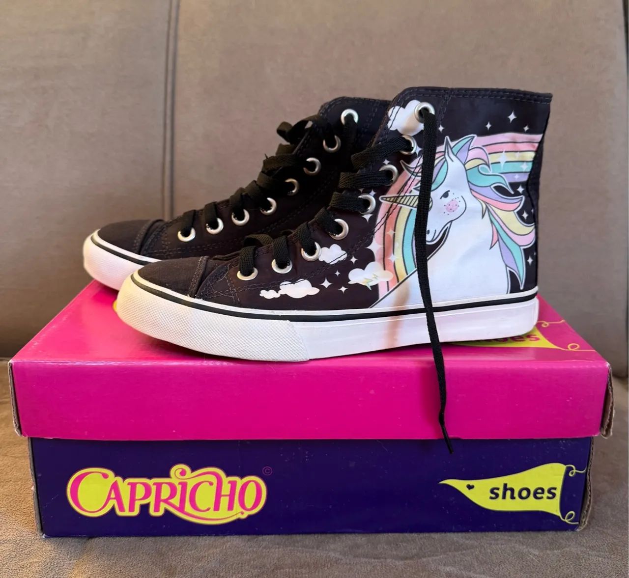 Casual Capricho Tenis Capricho Preto Cano Alto Tênis Cano Alto