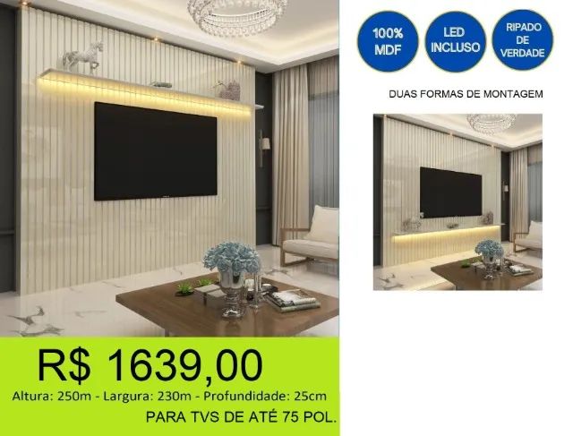 Painel ripado 2,30M Com led cor quente