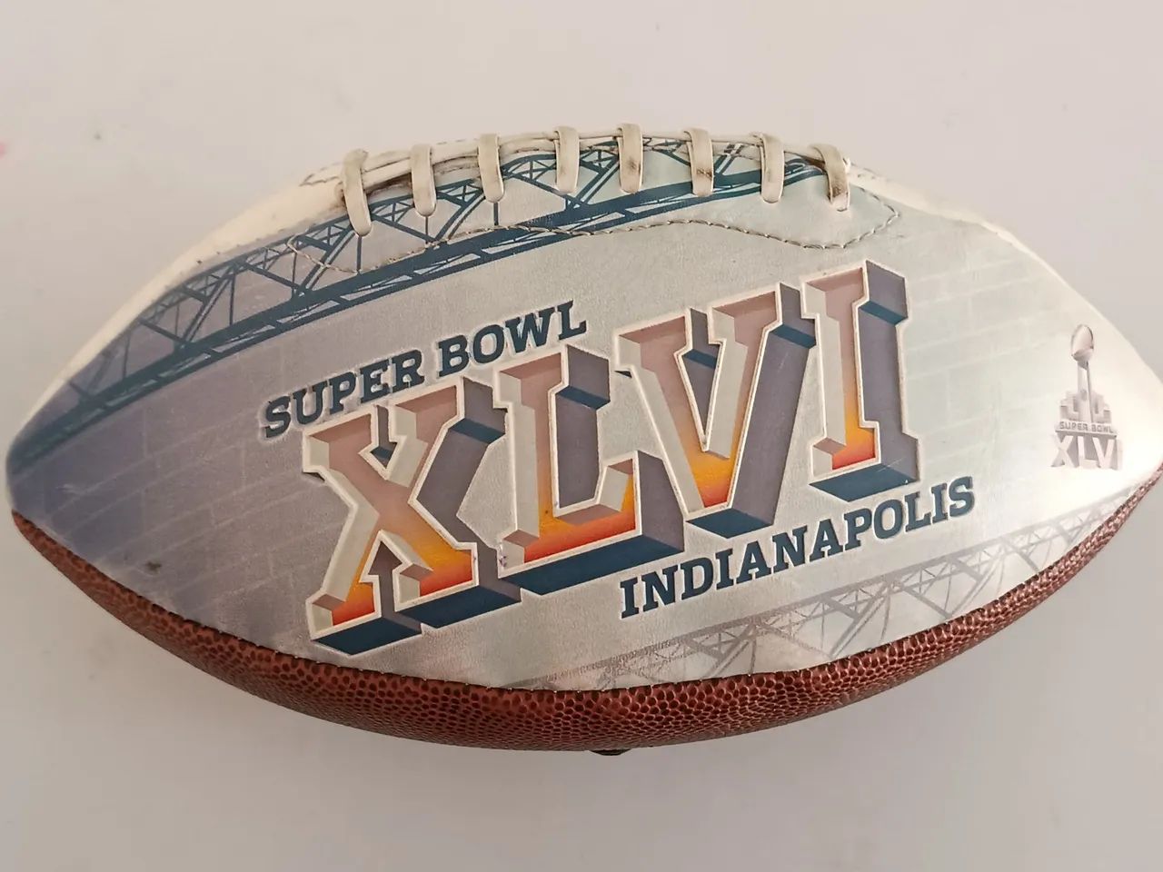 NFL Super Bowl XLVI Full Size Football NY Giants Champion Indianapolis 2012 FLAT - Foto 4