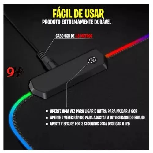 Mouse pad Gamer Cores Led Rgb Grande Speed Usb 80x30cm3mm 7 cores 14 tipos de iluminacao - Foto 5