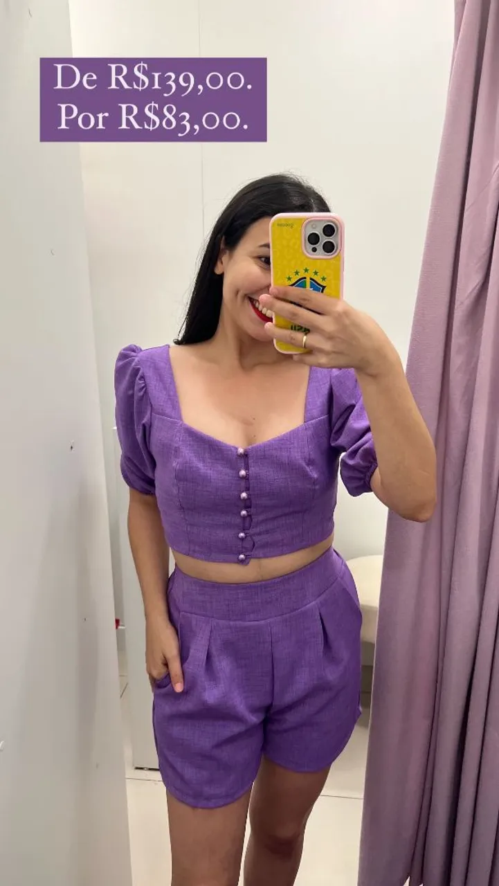 Conjunto Cropped Shorts Roxo - Tamanho M
