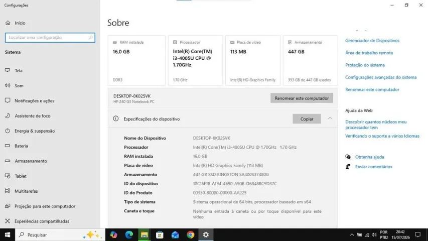 Notebook HP G3 i3 16GB RAM