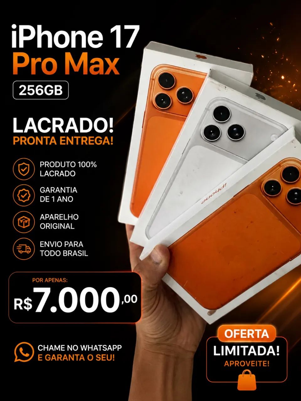 iPhone 17 pro Max 256 lacrado laranja americano