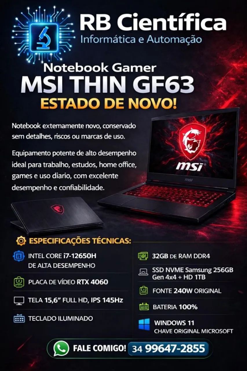 Notebook Gamer MSI i7, 32gb , Nvme , troco em placa de video
