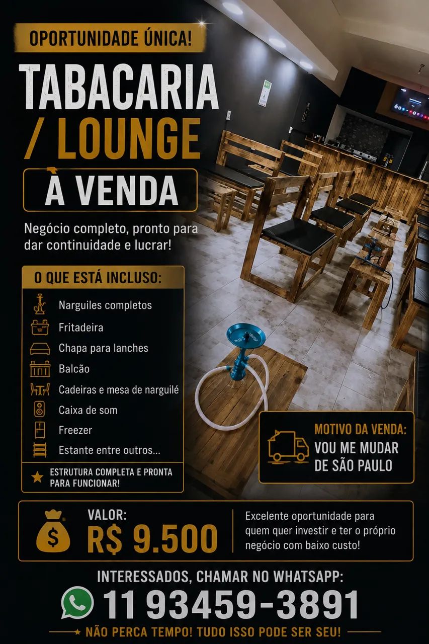 Vendo Tabacaria/Lounge Completa