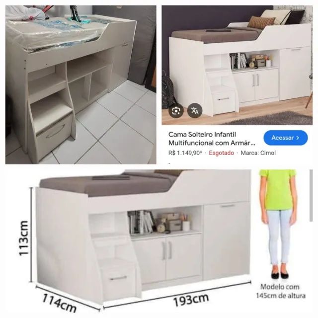 Cama multifuncional com colchão 