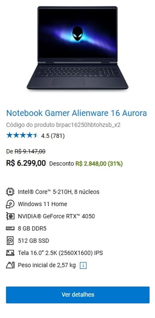 Notebook Gamer Alienware 16 Aurora - Foto 2
