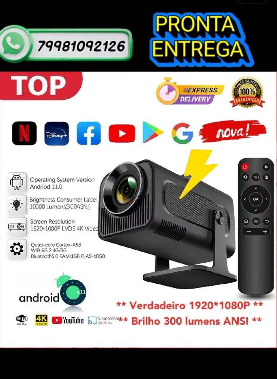 Projetor Portátil de imagem HY320 atualizado com 5G WiFi integrado e Android
