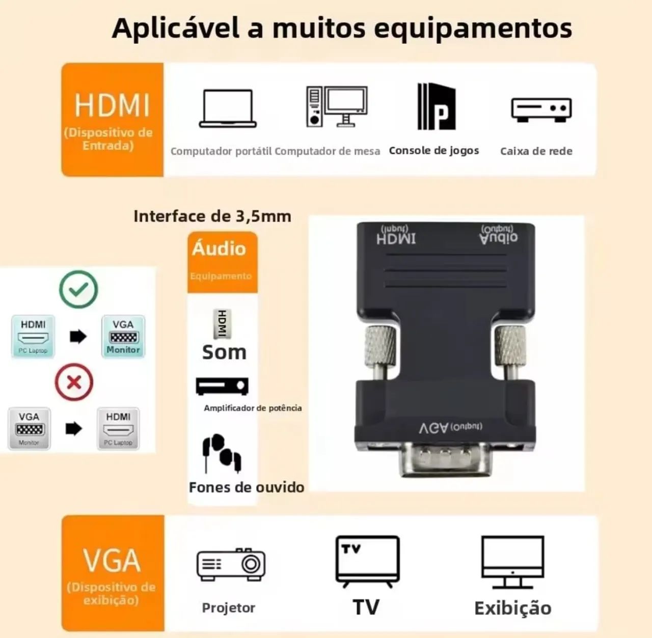 Adaptador HDMI X VGA com cabo de áudio  - Foto 4