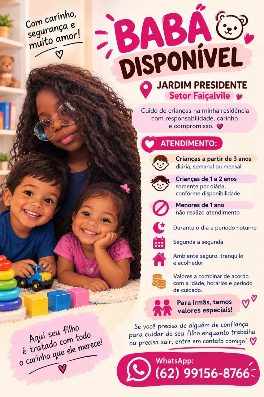 Oie meu nome é Luiza trabalho de babá 