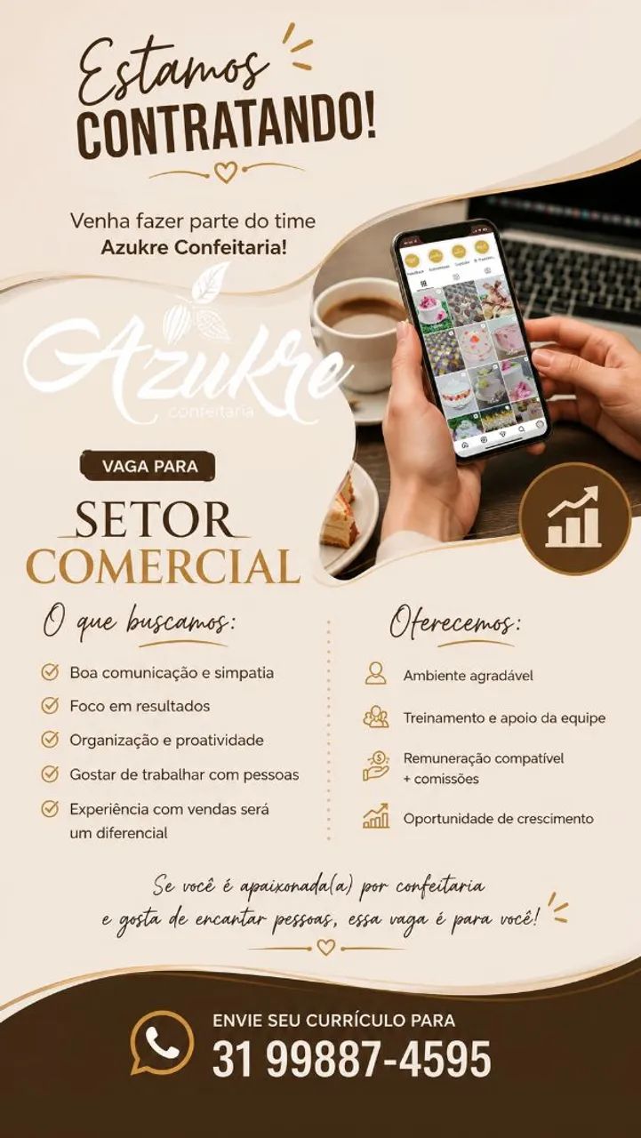VAGA EM CONFEITARIA - COMERCIAL E HIGIENIZAÇAO