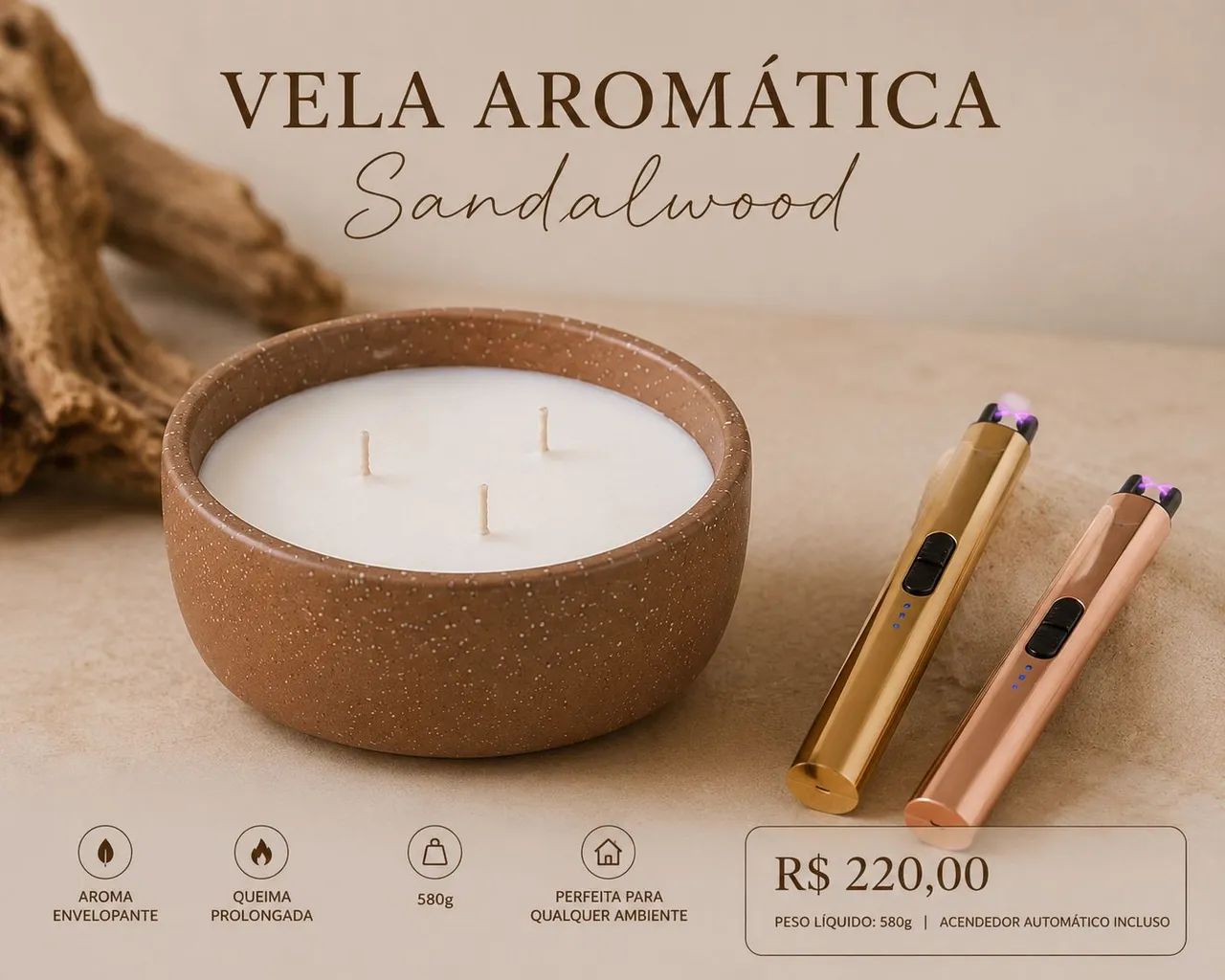 Vela aromática 580g com acendedor gratis