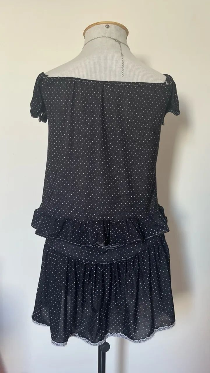 Conjunto dark coquette polkadot preto e branco estilo boneca - Foto 3