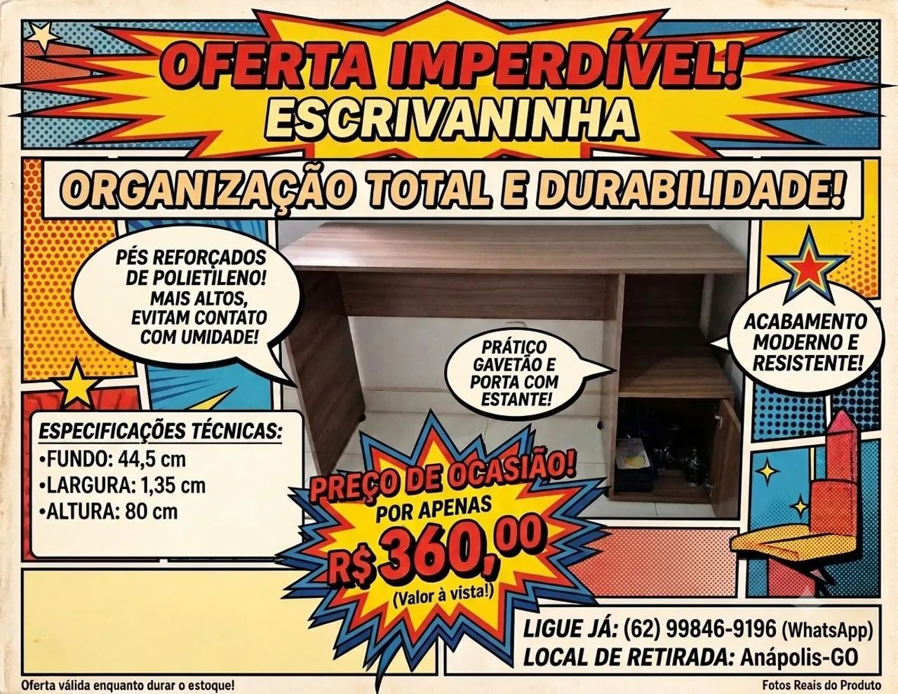 Mesa escrivaninha 1,35 x 44,5 (bem conservada) - Foto 3