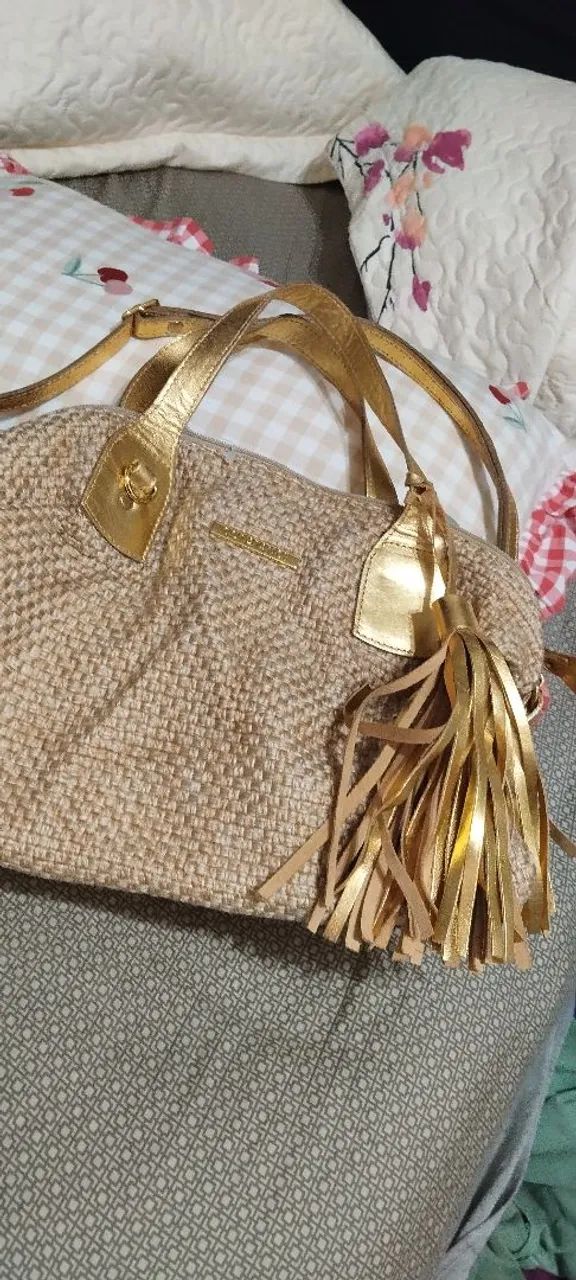 Bolsa de couro e tecido da Constance  - Foto 4