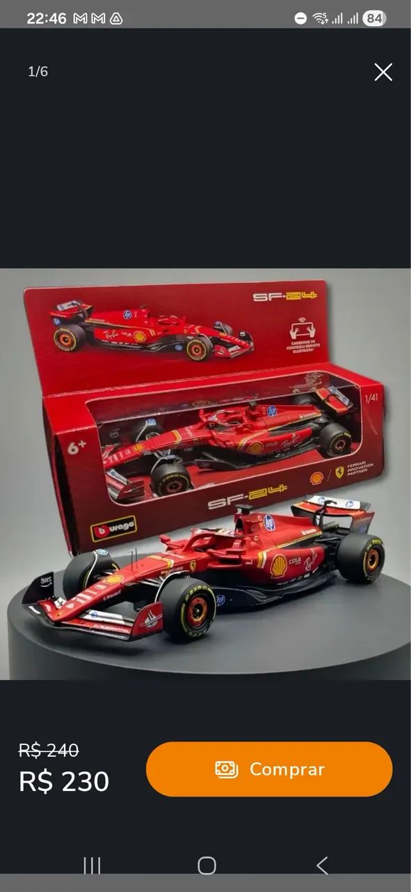 Miniatura CONTROLE REMOTO F1 Burago Ferrari SP-24 Shell 1/41Bluetooth