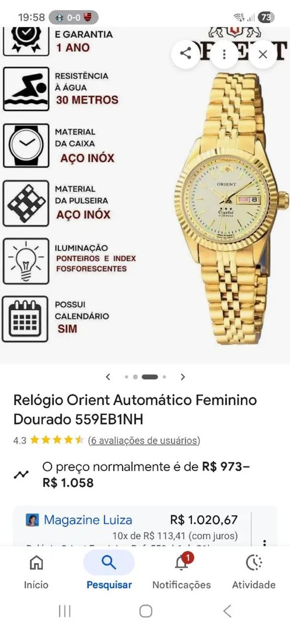 Relogio automático ORIENT feminino  600,00  - Foto 3