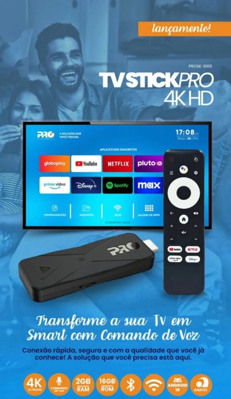 Smart box Stick pro 4k bluetooth 2gb/16gb com comando de voz PRO eletronic - Foto 5