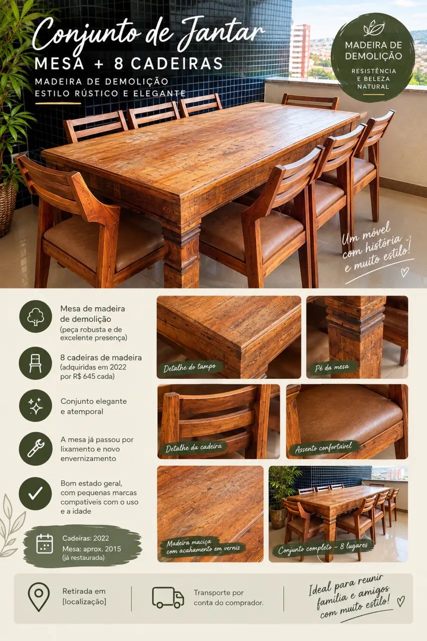 Venda de mesa madeira com 8 cadeiras 
